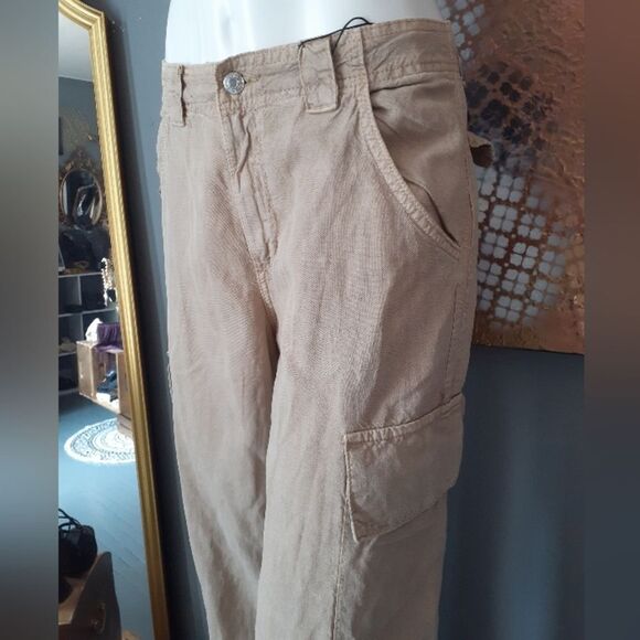 Zara Nwt Cotton/ Linen Blend Tan Cargo Pants - Picture 11 of 16